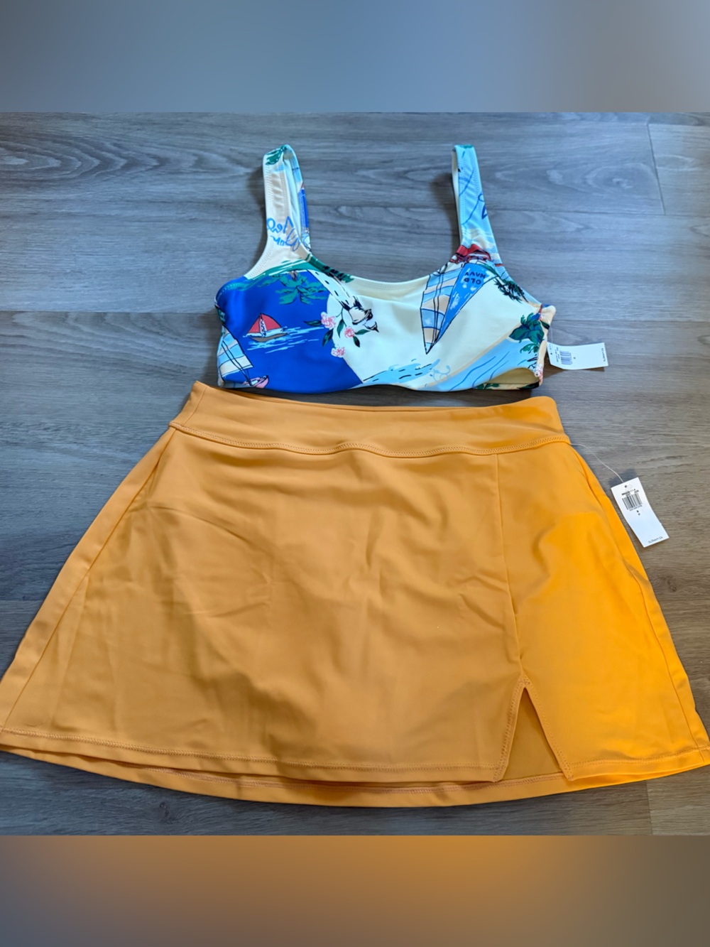NEW Old Navy Sailboat Print Bikini Top & Orange Swim Skirt Set
